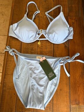 wild fable Light Blue Tie-Side Bikini Set with Gold Charm size small
